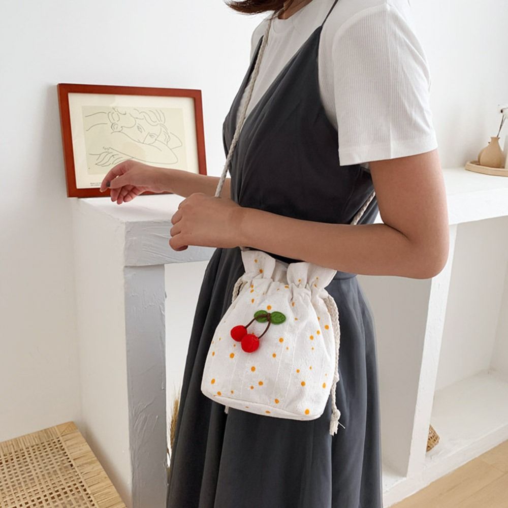 Women Bags Low Price - Korean Cute Canvas Cherry Bucket Bag