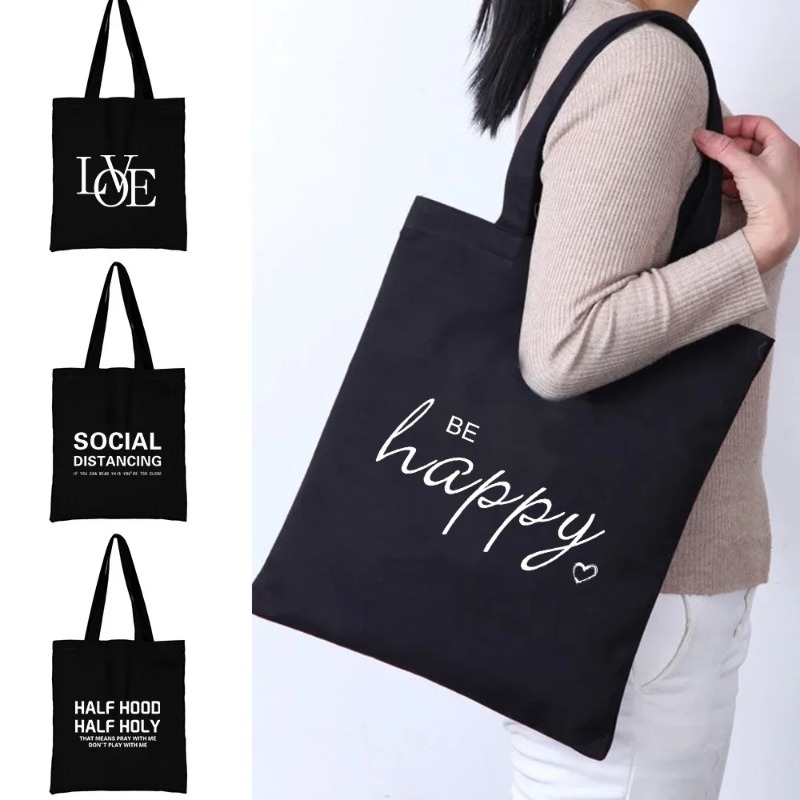 Women'S Tote Bags For Work - Kawaii Cartoon Orange Cat Print Black