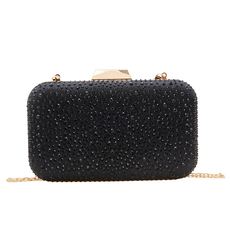 Evening Bag Beaded - Black Full Rhinestone Hard Clutch Bag