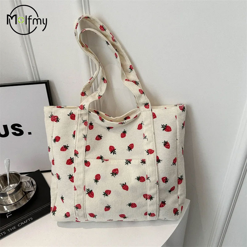 Corduroy Handbag Strawberries  - Women Bags White recension och pris