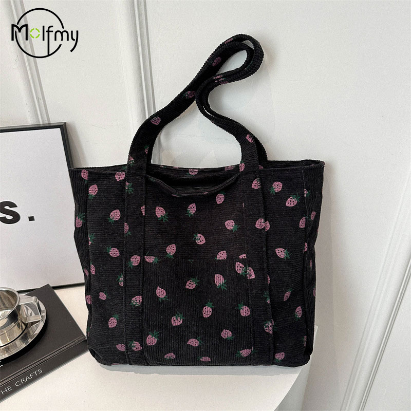 Corduroy Handbag Strawberries  - Women Bags White recension och pris