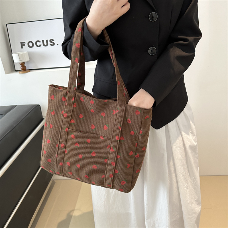 Corduroy Handbag Strawberries  - Women Bags White recension och pris